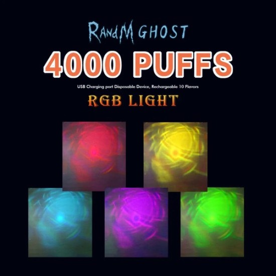 Original RANDM Ghost Rechargeable Disposable Vape Pen Device RGB LED Light Glowing 4000 Puffs 1000mAh (free shipping)