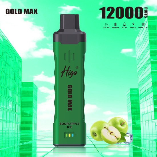 Original Higo Gold Max Rechargeable Disposable Vape Pen Device 650mAh 12000puffs (Free Shipping)