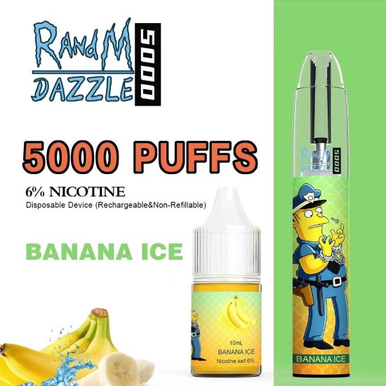 Original RANDM Dazzle Rechargeable Refillable Disposable Vape Pen Device 5000 Puffs 1000mAh RGB Light Glowing With A Bottle of Nicotine Salt E-liquid 60mg 10ml(free shipping)