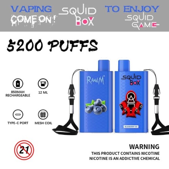 Original RANDM Squid Box Rechargeable Disposable Vape Pen Device 5200 Puffs 850mAh (free shipping)