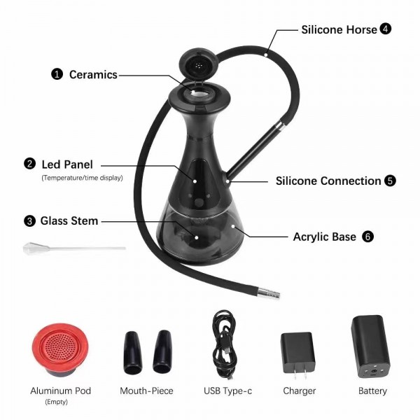 Rechargeable Electronic E-Hookah Shisha Arabian Water Pipe Pot with LED Display (Free Shipping)